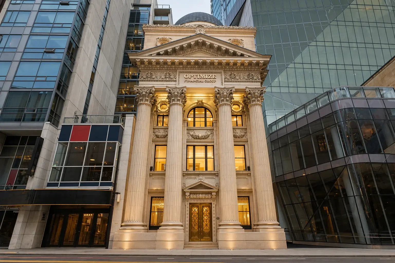 Historic bank building among modern high-rises 1