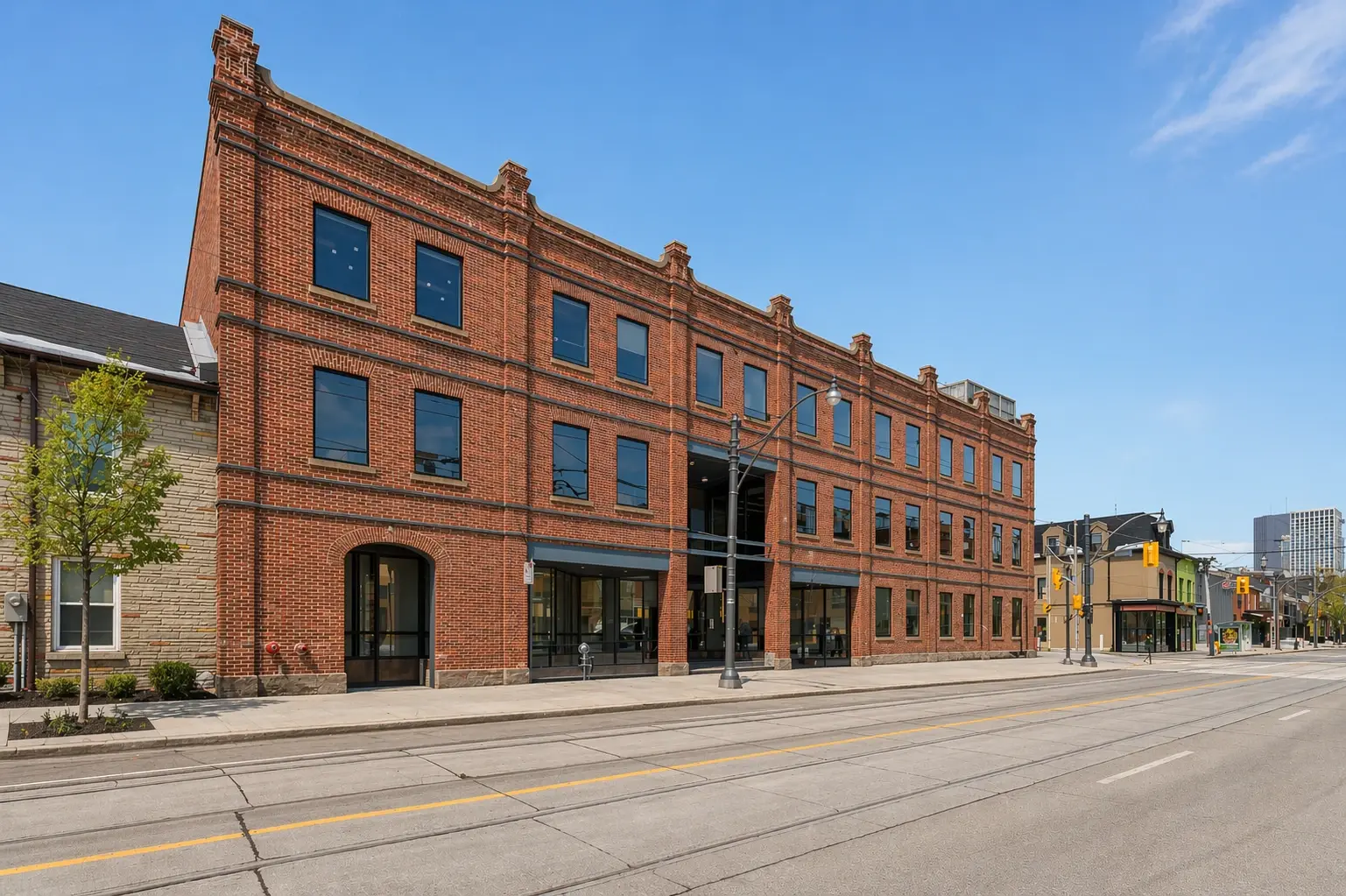 Historic brick building on city street