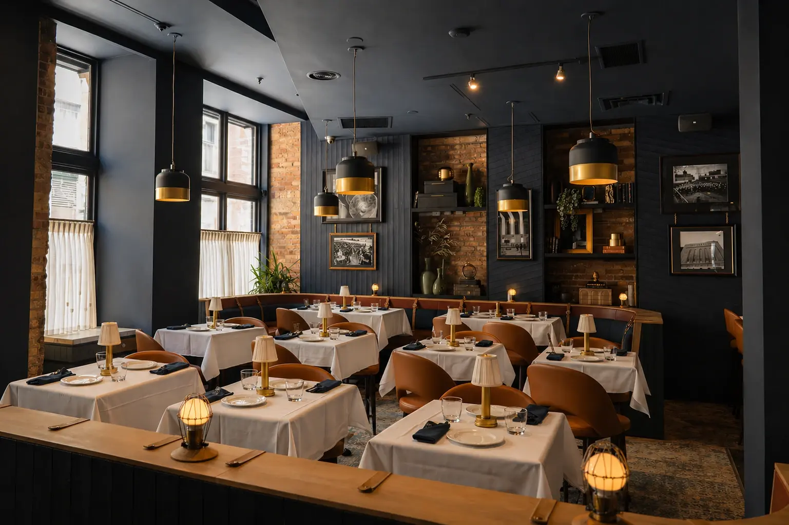 Restaurant dining room with tables