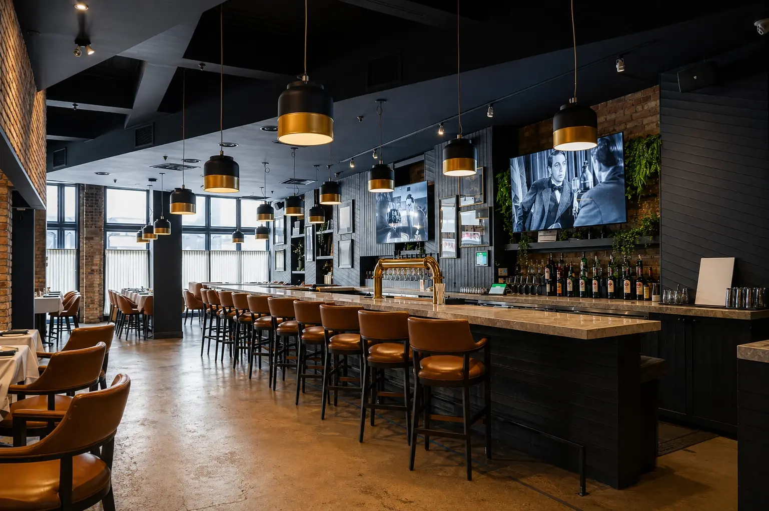 Restaurant bar with stools 